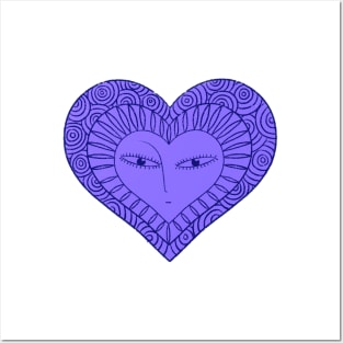 Love purple face heart on white background Posters and Art